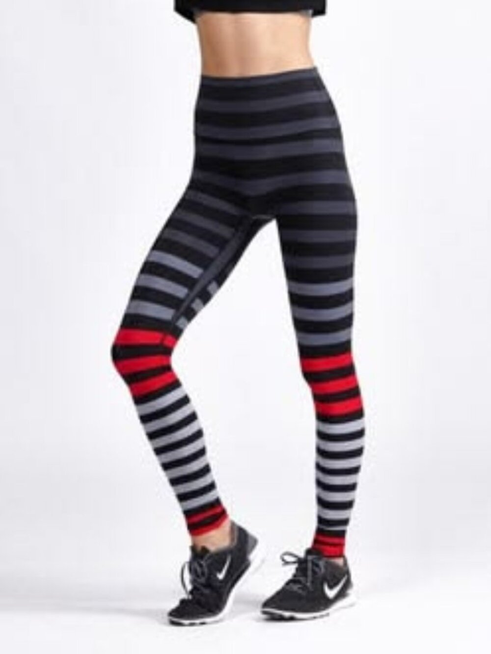 K-Deer Women's Jennifer Stripe Sneaker Length Leggings Red Black Gray Sz Medium